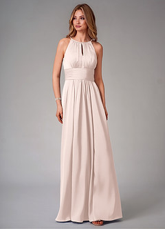 Azazie Bonnie Bridesmaid Dresses Blushing Pink A-Line Pleated Stretch Satin Dress image6