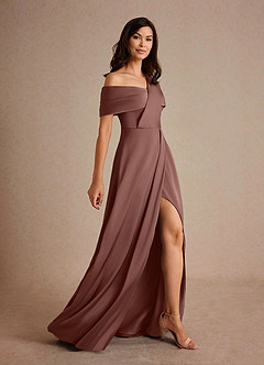 Azazie Milton Mother of the Bride Dresses Espresso A-Line Pleated Stretch Satin Dress image2