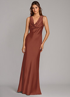 Azazie Cheryl Brautjungfernkleider Meerjungfrau-Linie Stretch-Satin Kleid Rotbraun image4
