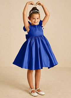 Azazie Tootsie Flower Girl Dresses Royal Blue A-Line Bow Matte Satin Dress image1