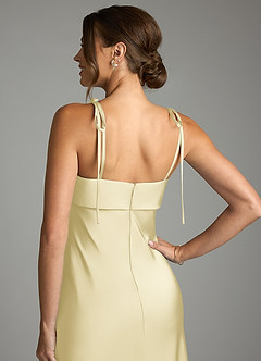 Azazie Ellia Bridesmaid Dresses Lemon Sorbet Sheath Bow Stretch Satin Dress image6