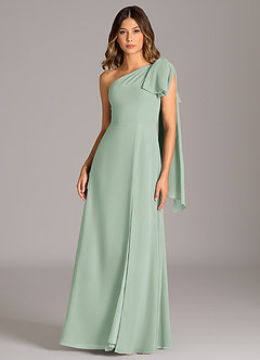 Azazie Tella Bridesmaid Dresses Agave A-Line One Shoulder Chiffon Dress image2