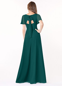 Azazie Kimber Bridesmaid Dresses Peacock A-Line Flounce Sleeve Chiffon Dress image3