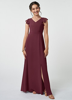 Azazie Claudine Junior Cabernet A-Line Pleated Chiffon Dress image1