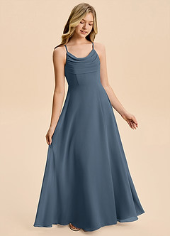 Azazie Gia Junior Abito A-Line in Chiffon Plissettato Blu Nettuno image4