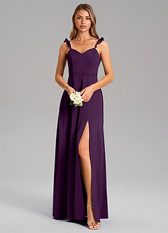 Azazie Everett Bridesmaid Dresses Grape A-Line Stretch Satin Dress image5