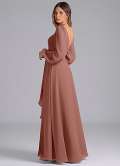 Azazie Liah Abiti da Damigella Abito A-Line in Chiffon Manica Lunga Cedro Rosa image2