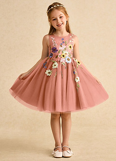 Azazie Prima Robe Demoiselle D'honneur Fillette Robe Trapèze en Tulle Arc Mai Tai image1
