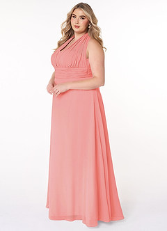 Azazie Fifi Robes de demoiselle d'honneur Robe Trapèze Convertible en Mousseline de soie Sans bretelle Corail image15