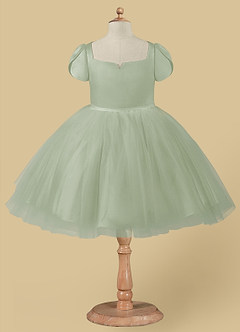 Azazie Malinda Final Sale Dusty Sage Ball-Gown with Sleeves Tulle Dress image4