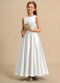 Azazie Ducky Girls Formal Sukienki dla dziewczynek sypiących kwiaty Linia A Pofałdowany Satyna elastyczna Długość kostki Sukienka image5