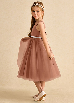 Azazie Firefly Abiti da Ragazza di Fiori Abito A-Line in Raso Opaco Fiocco Bronzo image4