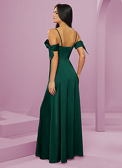 Barbie ♥ Azazie Jurken voor bruidsmeisjes Jurk van Stretch Satijn met A-Lijn Off the Shoulder Smaragd image2