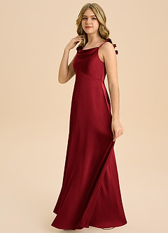 Azazie Gumdrop Junior Scarlet Empire Pleated Stretch Satin Dress image5