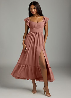Azazie Anaya Robes de demoiselle d'honneur Robe Trapèze en Mousseline de soie Plissée Rose De Cèdre image1