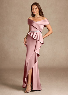Azazie Dareia Mother of the Bride Dresses Dusty Rose Mermaid Off the Shoulder Stretch Satin Dress image5