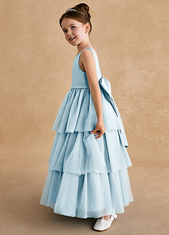 Azazie Megallie Flower Girl Dresses Sky Blue A-Line Bow Tulle Dress image4
