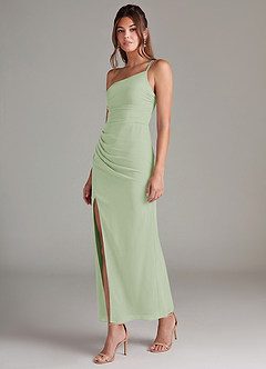 Azazie Eren 신부 들러리 드레스 인어 한쪽 어깨 쉬폰 발목 길이 드레스 image5