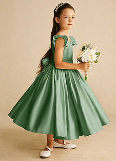 Azazie Violeta Flower Girl Dresses Matcha Ball-Gown Bow Matte Satin Dress image4