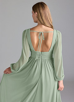 Azazie Norah Bridesmaid Dresses Dusty Sage A-Line Mesh Dress image3