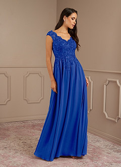 Azazie Amethyst Mother of the Bride Dresses Royal Blue A-Line V-Neck Sequins Chiffon Dress image4