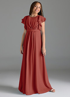 Azazie Daphne Junior Robe Trapèze en Mousseline de soie Plissée Terracotta image4