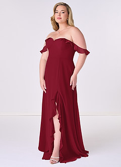 Barbie ♥ Azazie Bridesmaid Dresses Burgundy A-Line Off the Shoulder Chiffon Convertible Dress image9