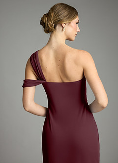 Azazie Tati Bridesmaid Dresses Cabernet Sheath Off the Shoulder Mesh Dress image6