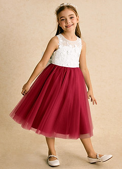 Azazie Lina Flower Girl Dresses Ivory Scarlet Ball-Gown Lace Dress image4