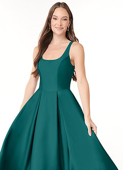 Azazie Neve Bridesmaid Dresses Peacock Ball-Gown with Pockets Stretch Satin Dress image5
