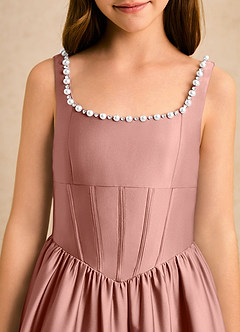 Azazie Enid Girls Formal Blomsterpigekjoler A-Line Perlebesat Stræk satin Gulv-længde Kjole image6