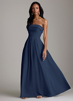 Azazie Lucienne Vestidos de damas de honor Vestido de Azul Marino Oscuro de Gasa de Corte en A Convertible con Sin tirantes image5