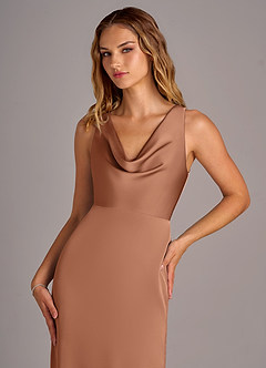 Azazie Wrenlee Bridesmaid Dresses Bronzer A-Line Stretch Satin Dress image2