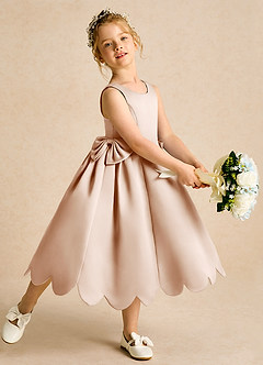 Azazie Macaroon vestidos de niña de las flores Vestido de Rosa Inglesa de Satin Mate de Princesa con Lazo image1
