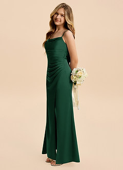 Azazie Minnie Junior Dark Green Sheath Ruched Stretch Satin Dress image3