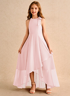 Azazie Boop Junior Formal Flower Girl Dresses Blushing Pink A-Line Bow Chiffon Dress image5