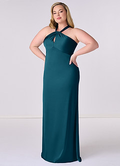 Barbie ♥ Azazie Bridesmaid Dresses Ink Blue Sheath Stretch Satin Dress image9