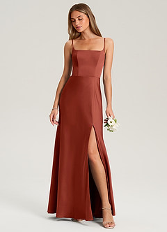 Azazie Lidia Bridesmaid Dresses Terracotta Mermaid Side Slit Stretch Satin Dress image1