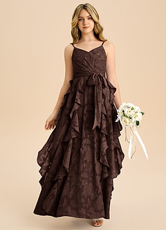 Azazie Peyton Junior Ganache A-Line Pleated Floral Burnout Dress image1