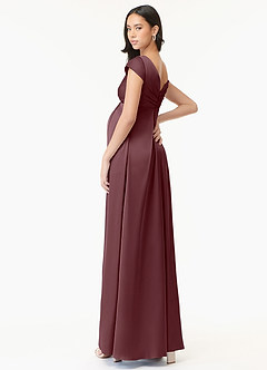 Azazie Allessia Robes de demoiselle d'honneur de maternité Robe Trapèze Plissée Longueur ras du sol Satin extensible image4