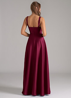 Azazie Shaude Bridesmaid Dresses Burgundy A-Line Pleated Stretch Satin Dress image7