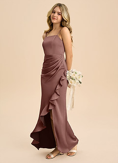 Azazie Buzzy Junior Robe Fourreau en Satin extensible Plissée Expresso image6