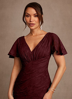 Azazie Jolene Mother of the Bride Dresses Cabernet Mermaid Pleated Floral Burnout Dress image5
