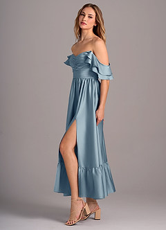 Azazie Anaya Bridesmaid Dresses Dusty Blue A-Line Sweetheart Neckline Stretch Satin Convertible Dress image4