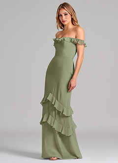 Azazie Marilynn Final Sale Pistachio Mermaid Off the Shoulder Chiffon Dress image6