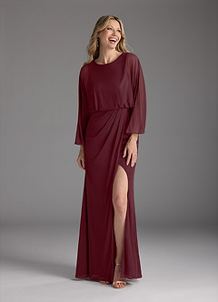 Azazie Ysabella vestidos de madre de la novia Vestido de Cabernet de Malla de Sirena con Plisado image3