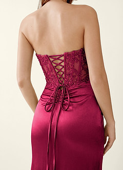Bianca Burgundy Stretch Satin Corset Mermaid Maxi Dress image6