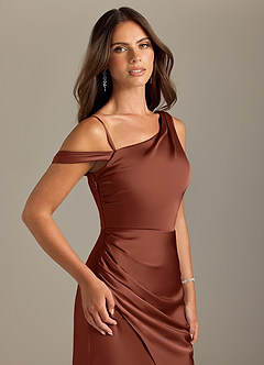 Azazie Madelyn Bridesmaid Dresses Clay Mermaid Off the Shoulder Stretch Satin Convertible Dress image6