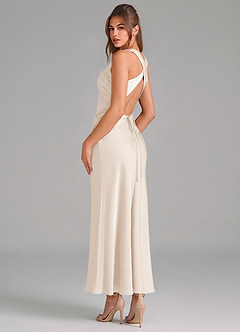 Azazie Evadne Vestidos de damas de honor Vestido de Alabastro Blanco de Satén Elástico de Corte Recto con Plisado image2