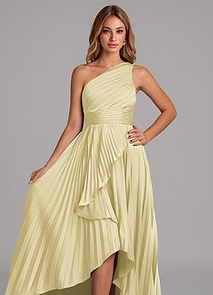 Azazie Lyrica Bridesmaid Dresses Lemon Sorbet A-Line One Shoulder Stretch Satin Dress image4
